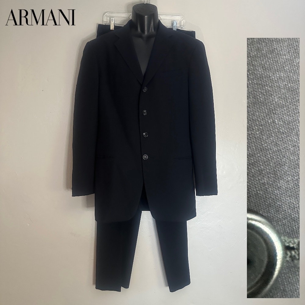 Armani Collezioni Silk Blend Black Suit 40R Pants 34" waist 34" inseam